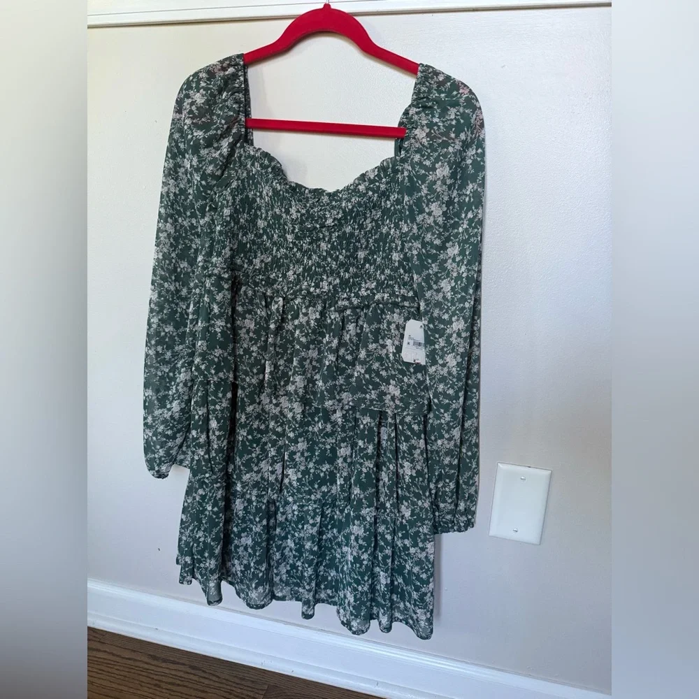 NWT Altar’d State green floral square neck tiered dress S - Picture 3 of 7